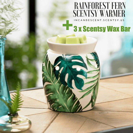 SCENTSY Rainforest Fern Scent Wax Warmer + 3 Scent Wax Kit