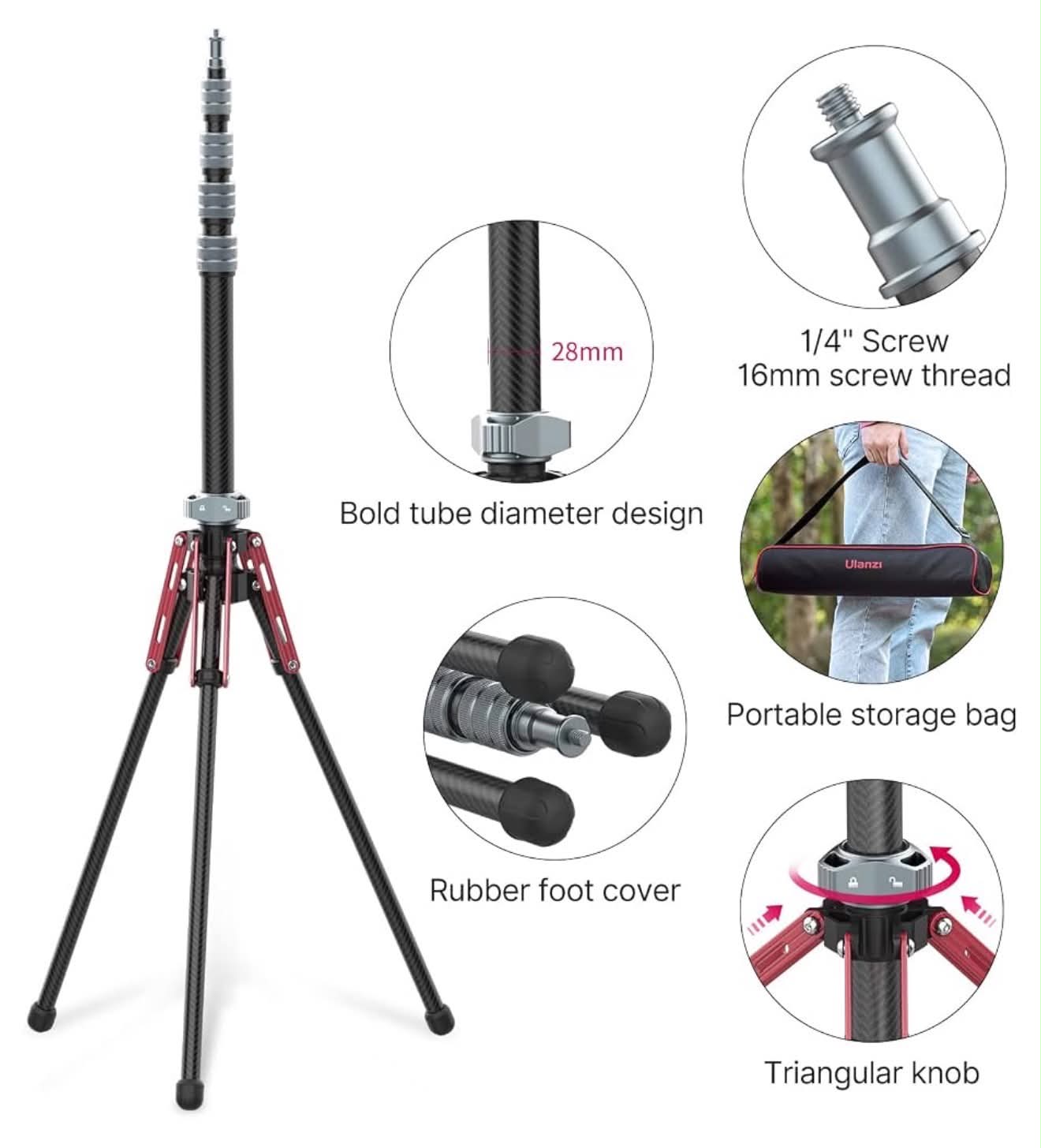 ULANZI MT-49 Reflex Carbon Fiber Light Stand Tripod+Monopod