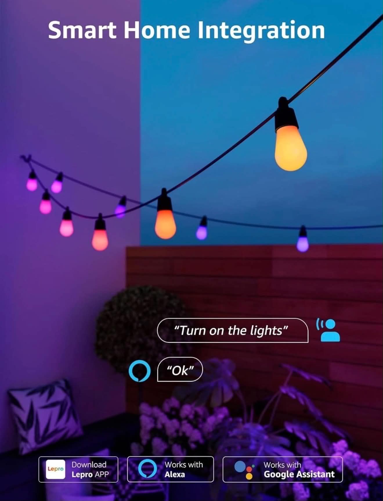Lepro ZB1 AI Smart Outdoor String Lights W/APP | 15M