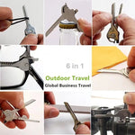 Multifunctional mini combination outdoor tool 6 in 1 bottle opener spiral knife folding knife key button