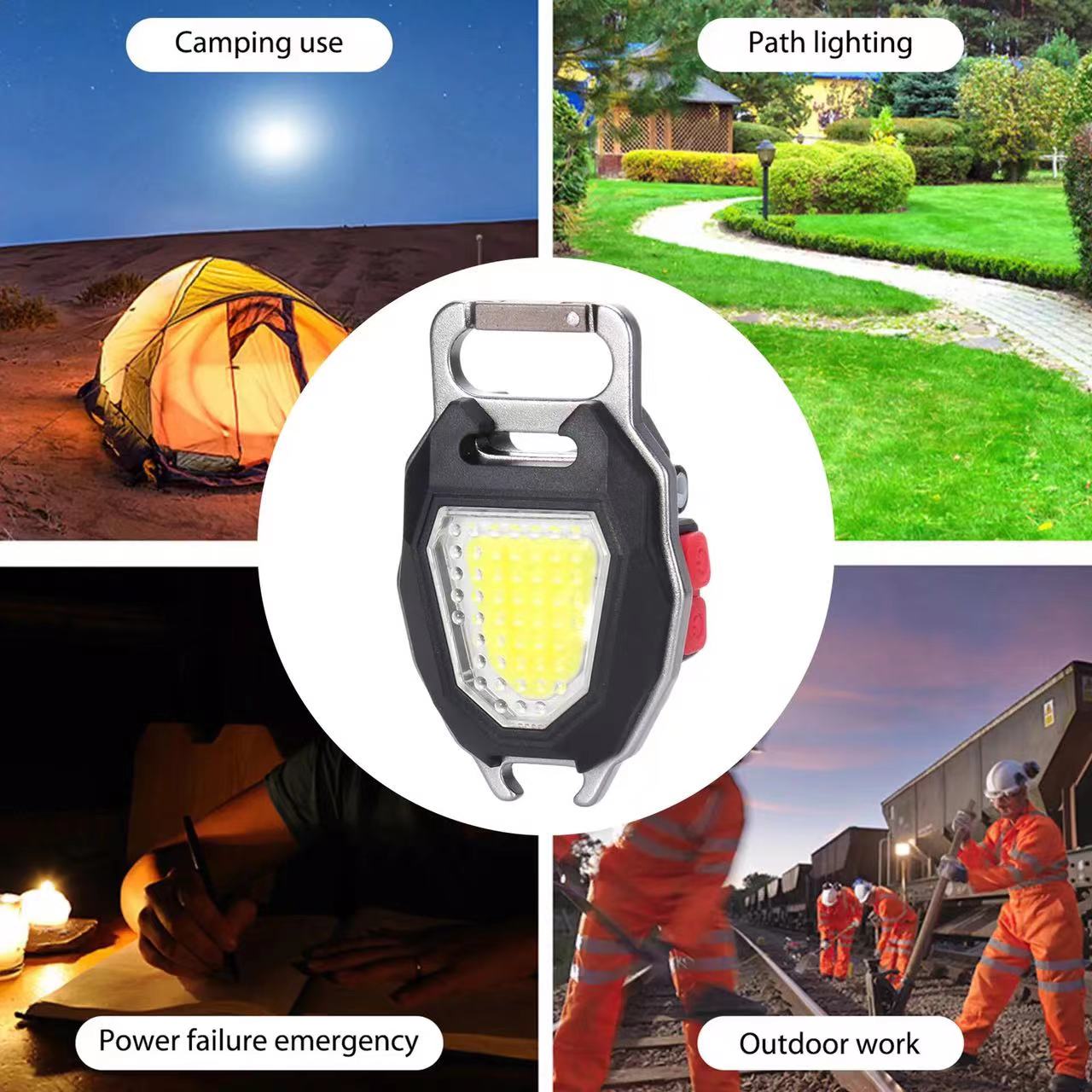 Mutifuction Portable keychain light LED Flashlight COB Emergency Lamp For Cigarette lighter Corkscrew Outdoor Camping Work Light