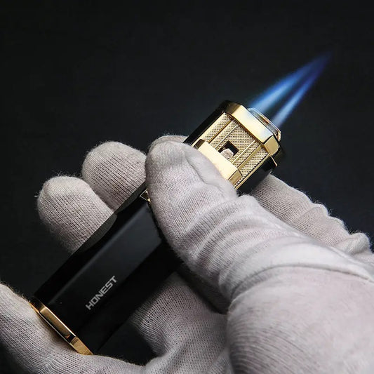 Metal Outdoor Windproof Lighter Portable Double Torch Turbine Butane Gas High Temperature Gun Cigar Kitchen Baking Tool Men's Gift