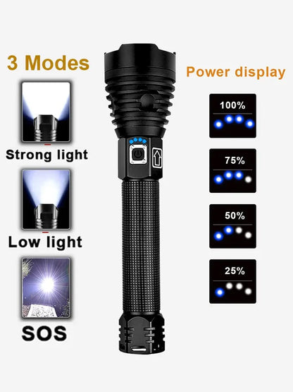 XHP90 Ultra Powerful 26650 LED Flashlight Lamp USB Rechargeable Tactical Light 18650 Zoom Camp Torch