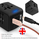 Universal Travel Adapter 3 USB &Type-C Outlet Converter Plug Charging Stand