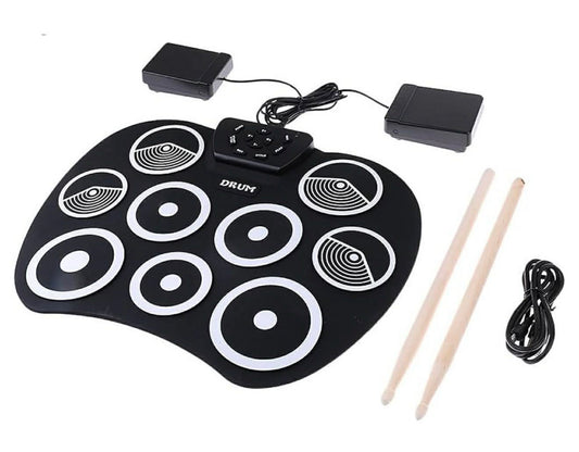 Electronic Roll Up Drum Kit: 9-Pad W/Foot Pedals & Drumsticks