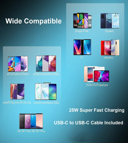 25W Super Fast Charger for Samsung USB C Fast Charger USB C to C Charging Cable