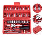 46pcs Socket Ratchet Wrench Set 1/4" External Torx Screwdriver Bit Extension Bar W/Case
