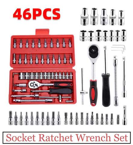 46pcs Socket Ratchet Wrench Set 1/4" External Torx Screwdriver Bit Extension Bar W/Case