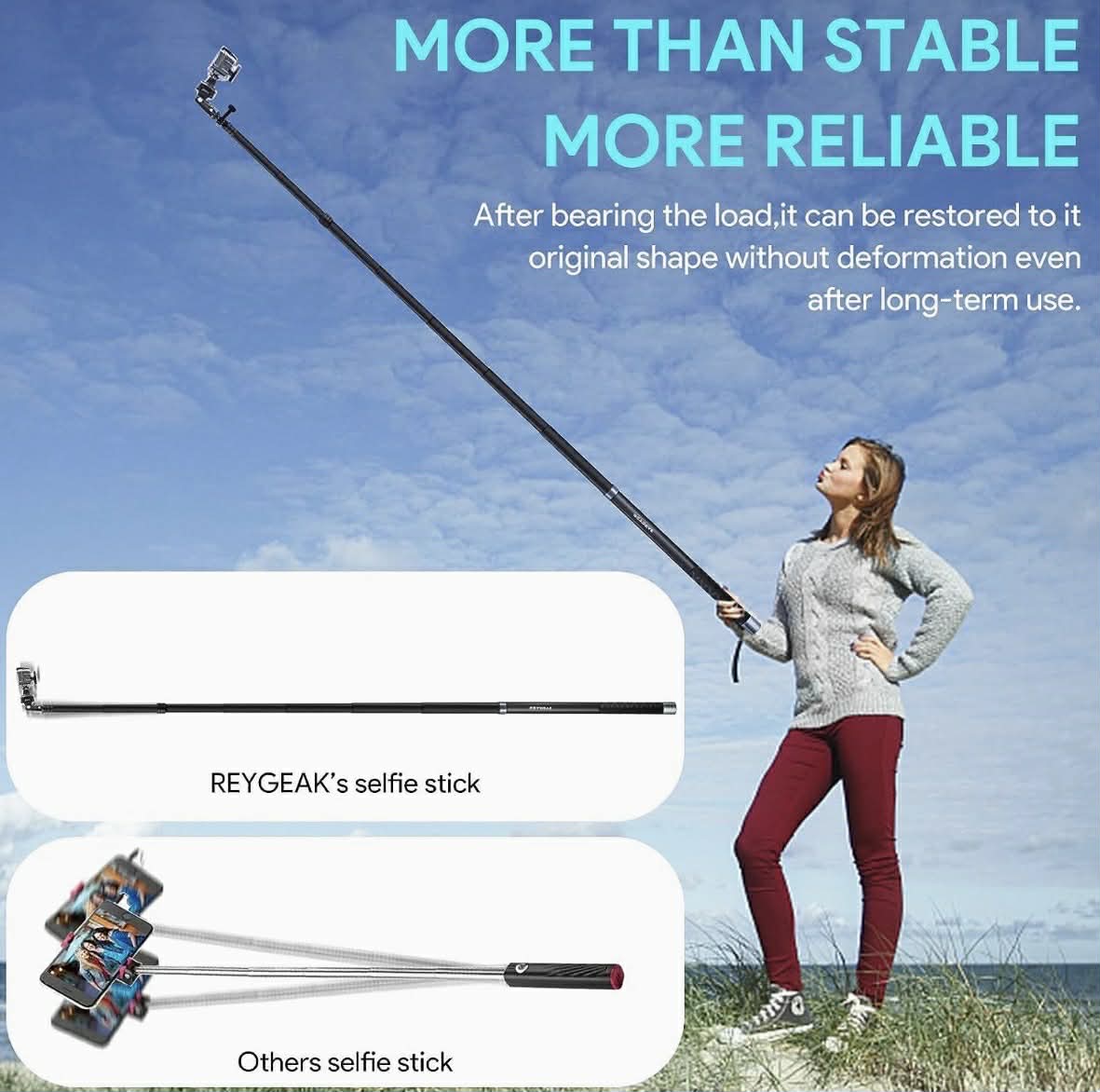 REYGEAK Carbon Fiber Selfie Stick Monopod | Action Cam