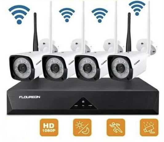 FLOUREON WIFI CCTV Security Camera System NVR + 4Pcs 3MP Wireless Camera