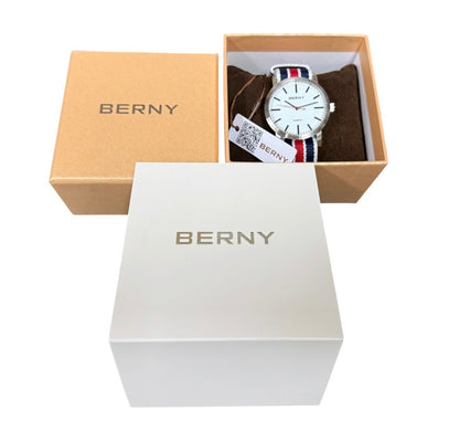 BERNY Railway Men Watch Quartz W/Canvas Woven Strap