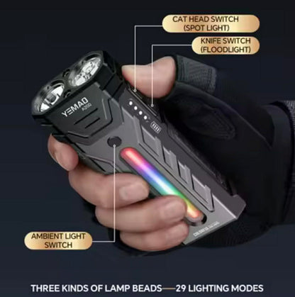 YEMAO A200 Powerful Long-Range EDC Flashlight W/Atmosphere Light, Magnet & Clip