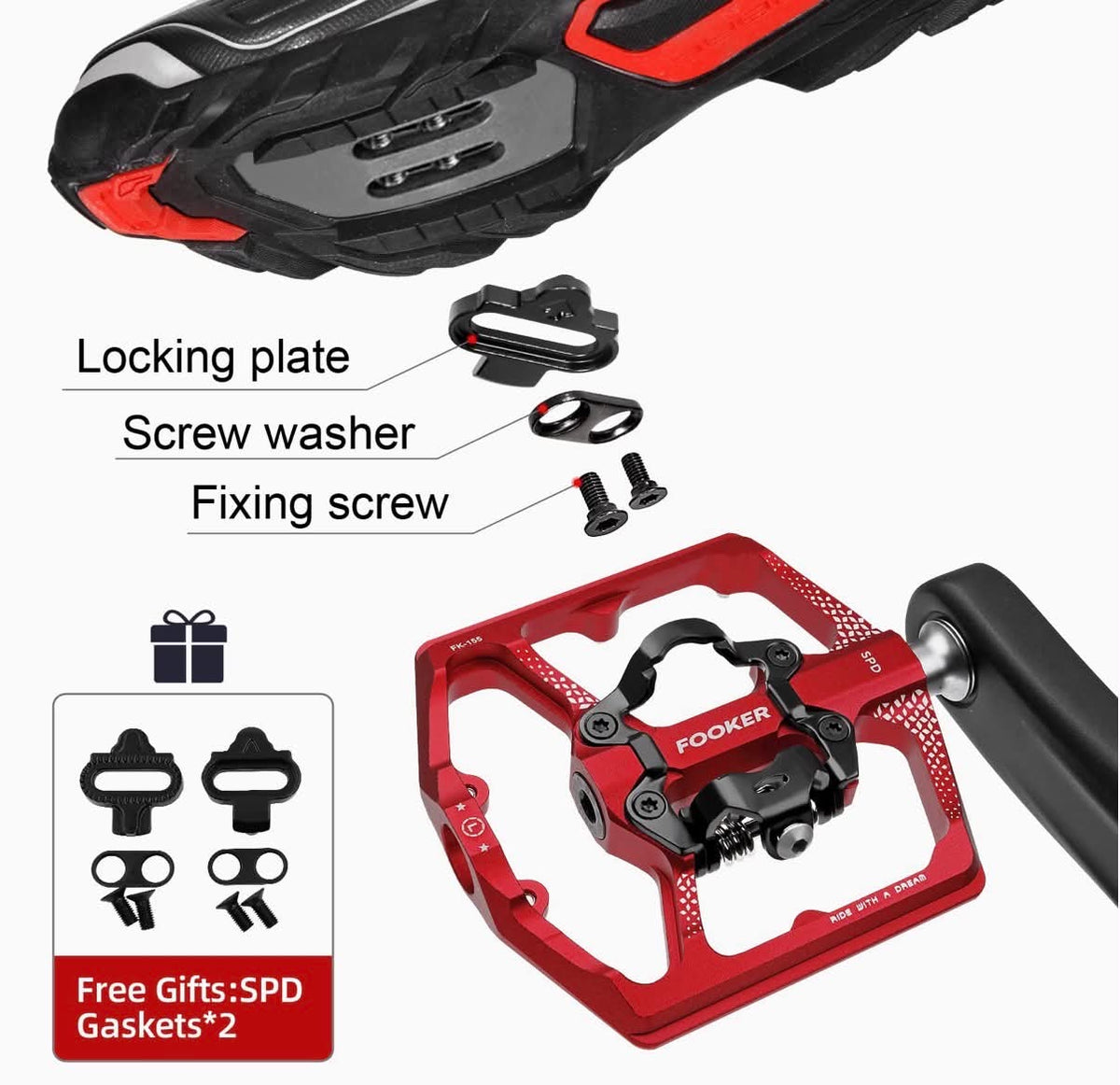 FOOKER FK-155 MTB Pedals W/Clipless Pedal