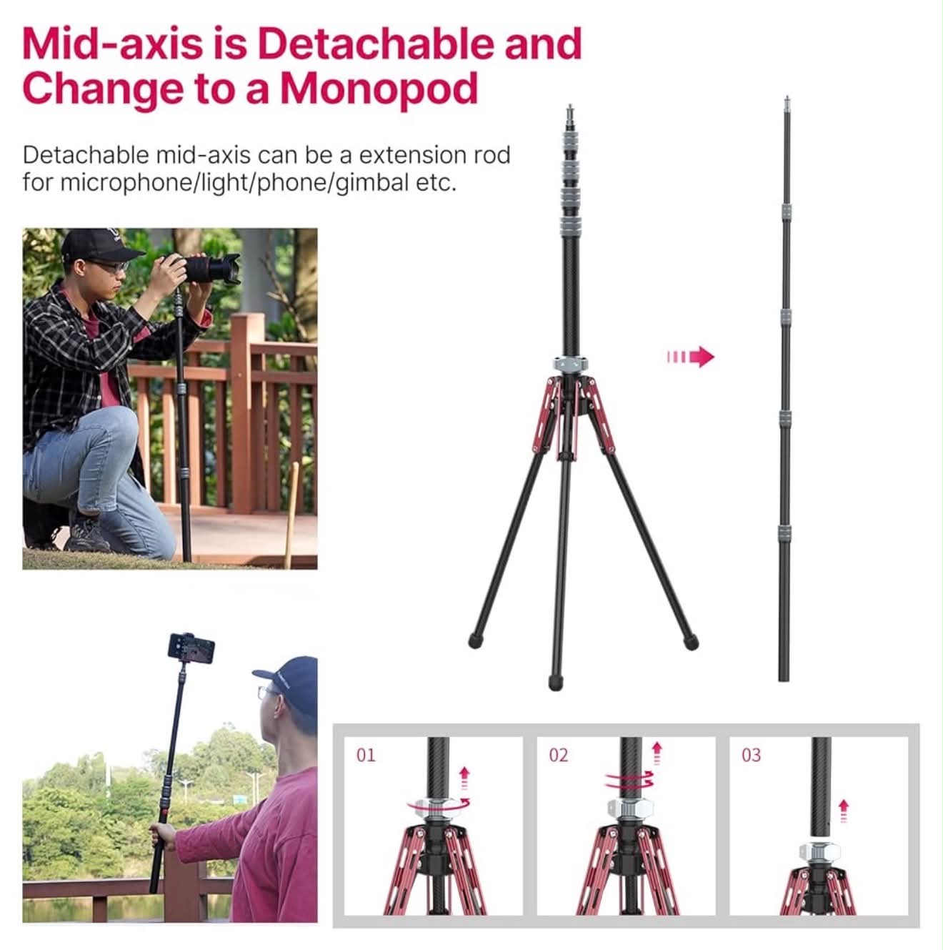 ULANZI MT-49 Reflex Carbon Fiber Light Stand Tripod+Monopod