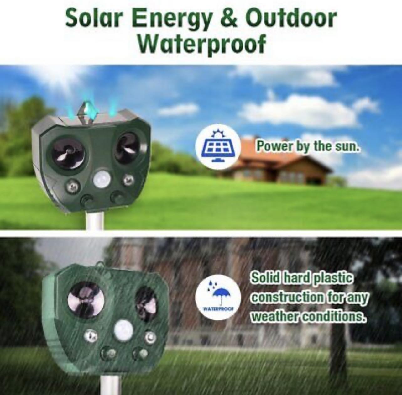 Solar Powered Ultrasonic Animal and Bird Repeller W/Flashing Light