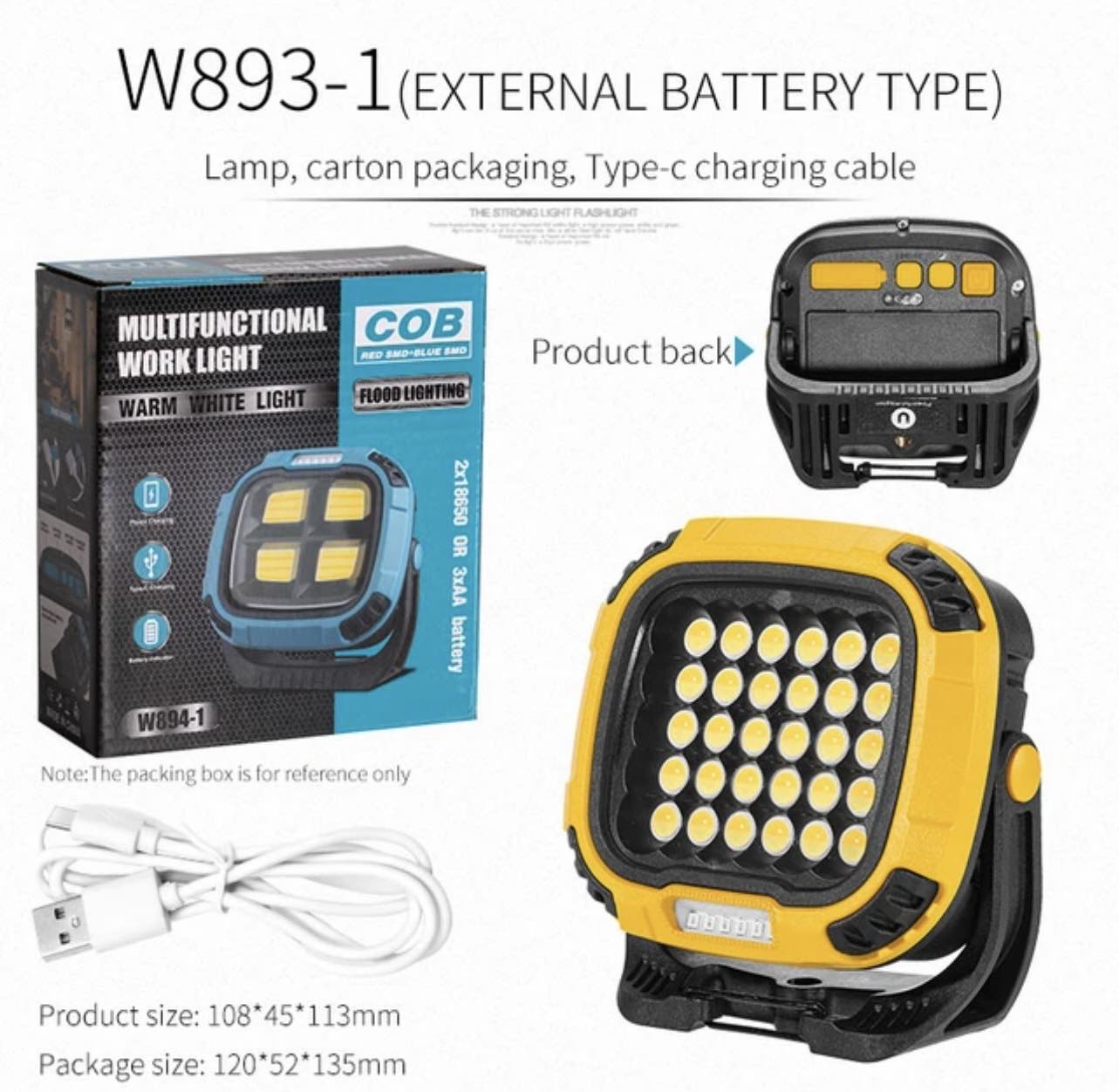 Portable LED Multifunctional Rechargeable Work Light Tricolor + Red W/Magnet