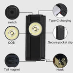 Mini Metal Magnetic Base Keychain Light Rechargeable W/Back Clip