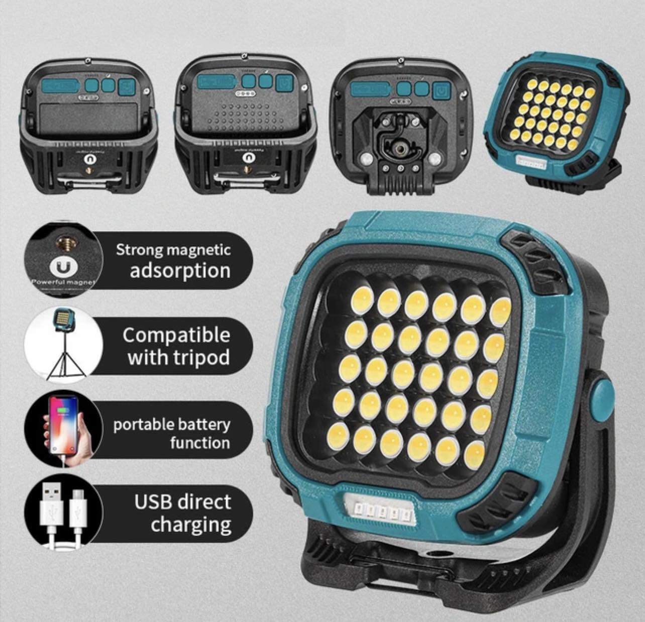 Portable LED Multifunctional Rechargeable Work Light Tricolor + Red W/Magnet