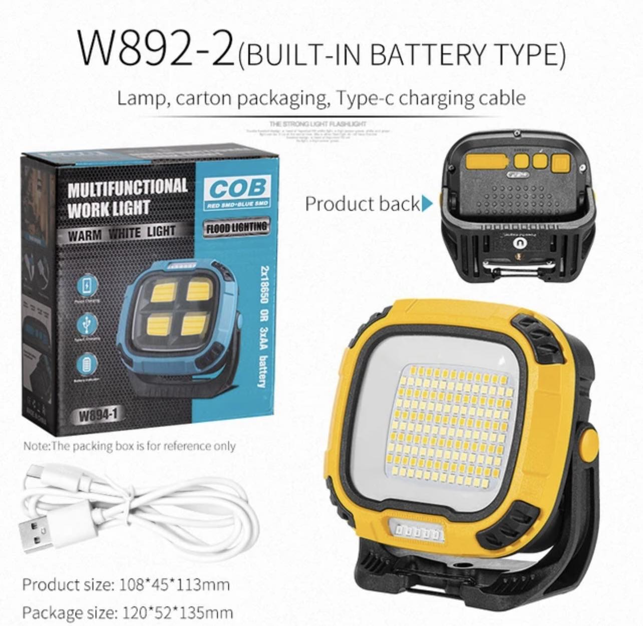 Portable LED Multifunctional Rechargeable Work Light Tricolor + Red W/Magnet