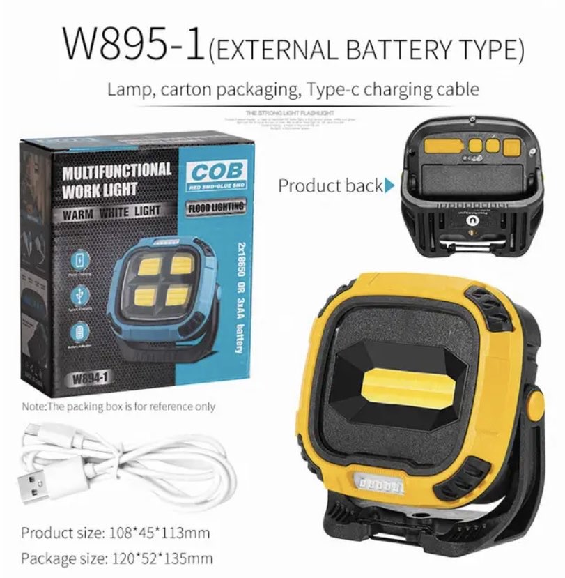 Portable LED Multifunctional Rechargeable Work Light Tricolor + Red W/Magnet