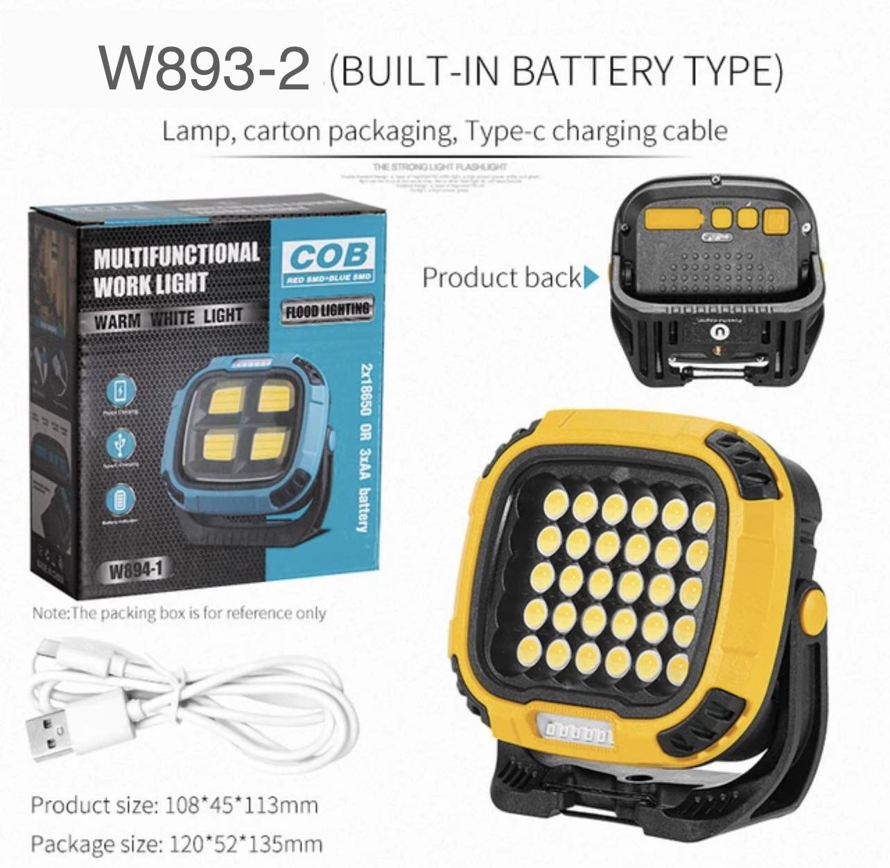 Portable LED Multifunctional Rechargeable Work Light Tricolor + Red W/Magnet