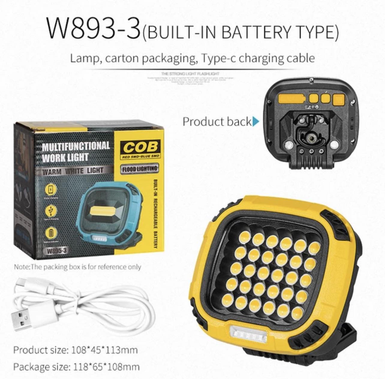 Portable LED Multifunctional Rechargeable Work Light Tricolor + Red W/Magnet