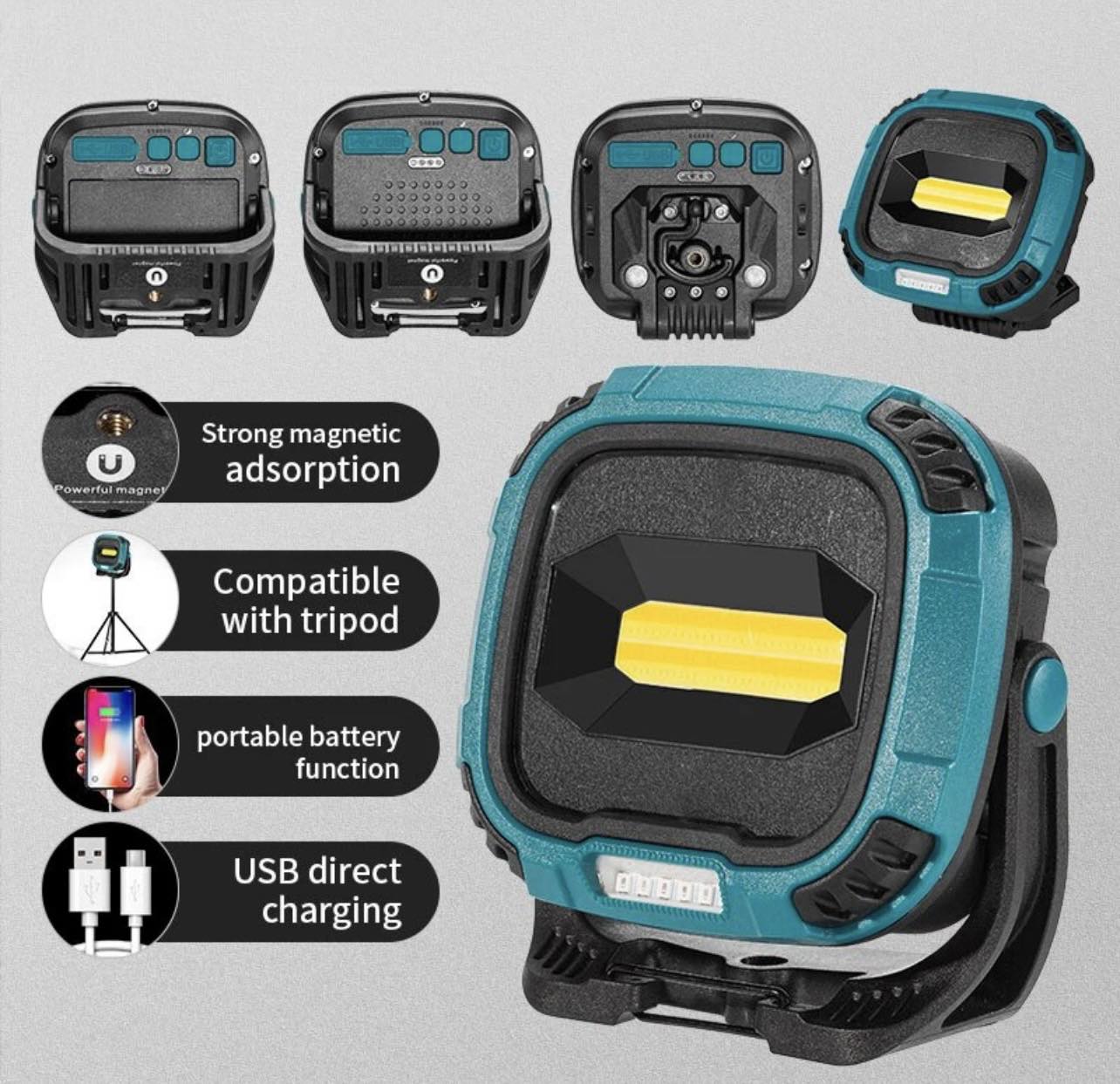 Portable LED Multifunctional Rechargeable Work Light Tricolor + Red W/Magnet