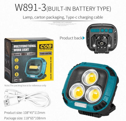 Portable LED Multifunctional Rechargeable Work Light Tricolor + Red W/Magnet