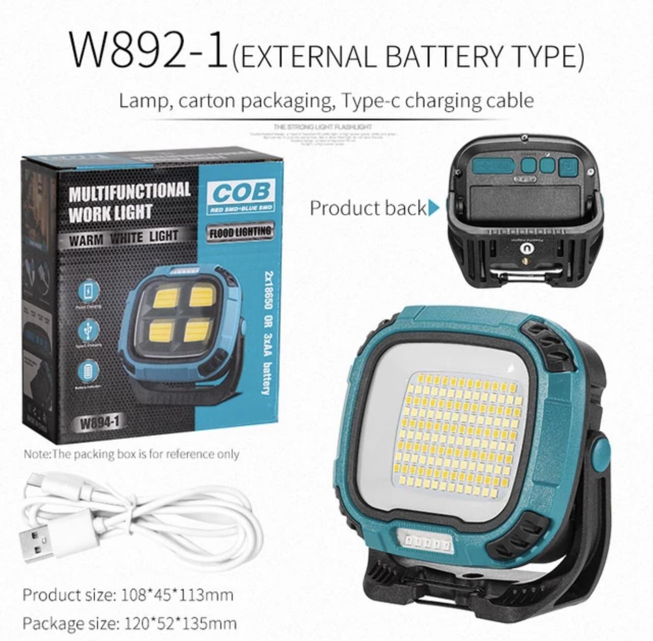 Portable LED Multifunctional Rechargeable Work Light Tricolor + Red W/Magnet