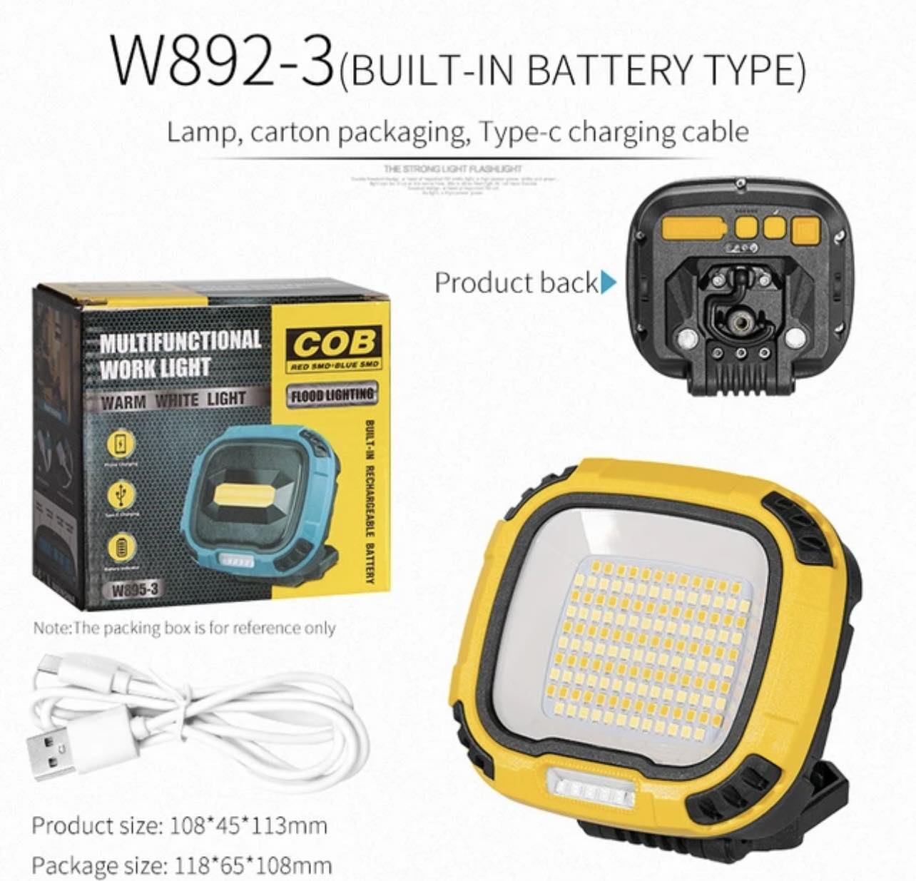 Portable LED Multifunctional Rechargeable Work Light Tricolor + Red W/Magnet