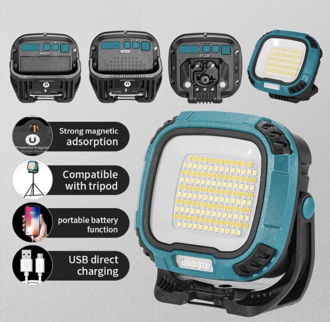 Portable LED Multifunctional Rechargeable Work Light Tricolor + Red W/Magnet