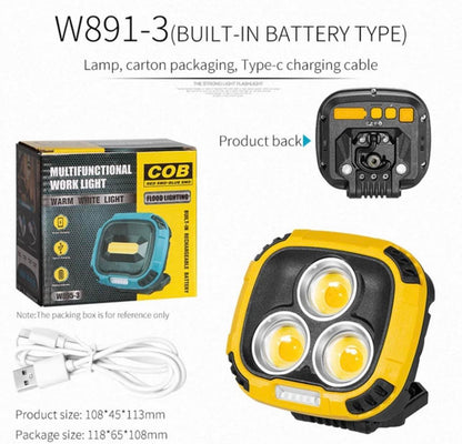 Portable LED Multifunctional Rechargeable Work Light Tricolor + Red W/Magnet