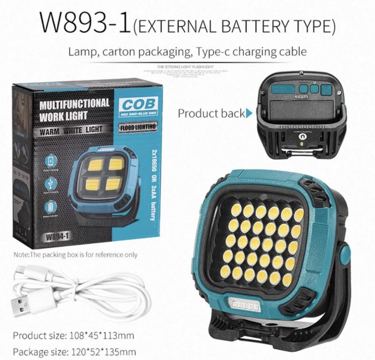Portable LED Multifunctional Rechargeable Work Light Tricolor + Red W/Magnet