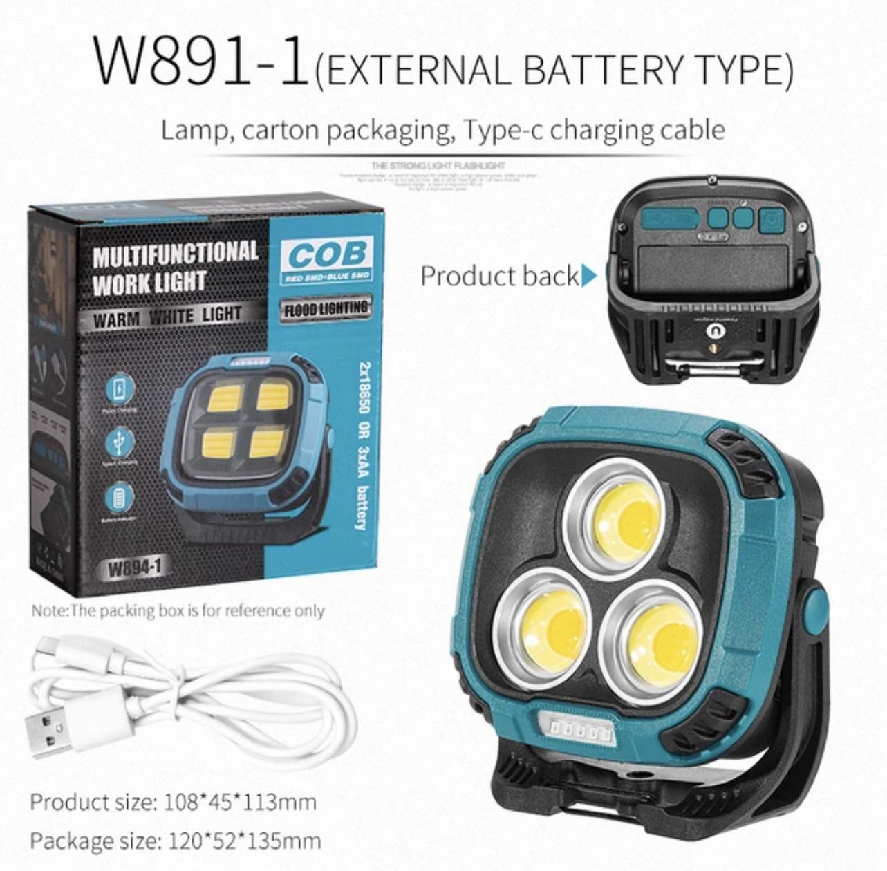 Portable LED Multifunctional Rechargeable Work Light Tricolor + Red W/Magnet