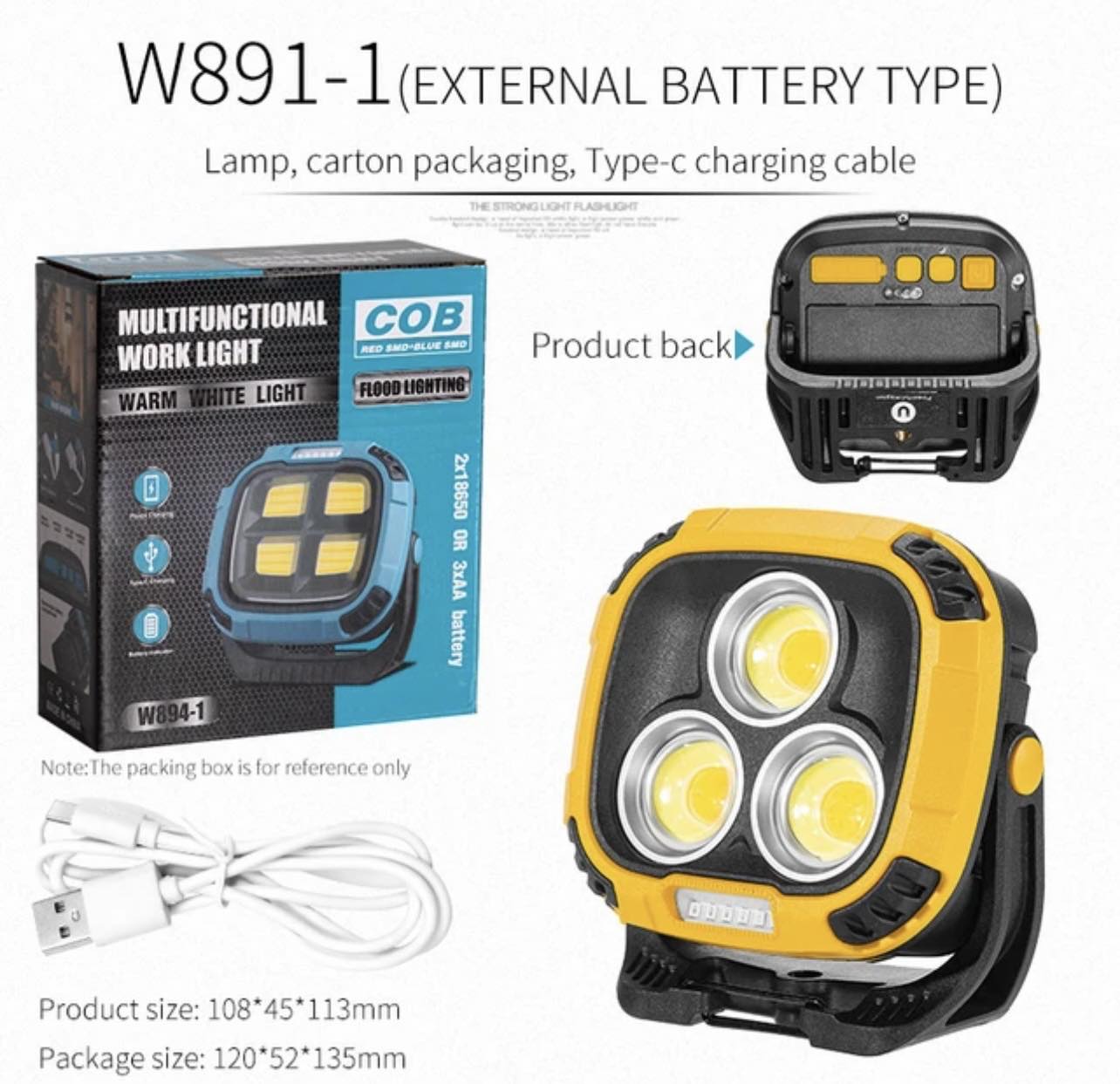 Portable LED Multifunctional Rechargeable Work Light Tricolor + Red W/Magnet