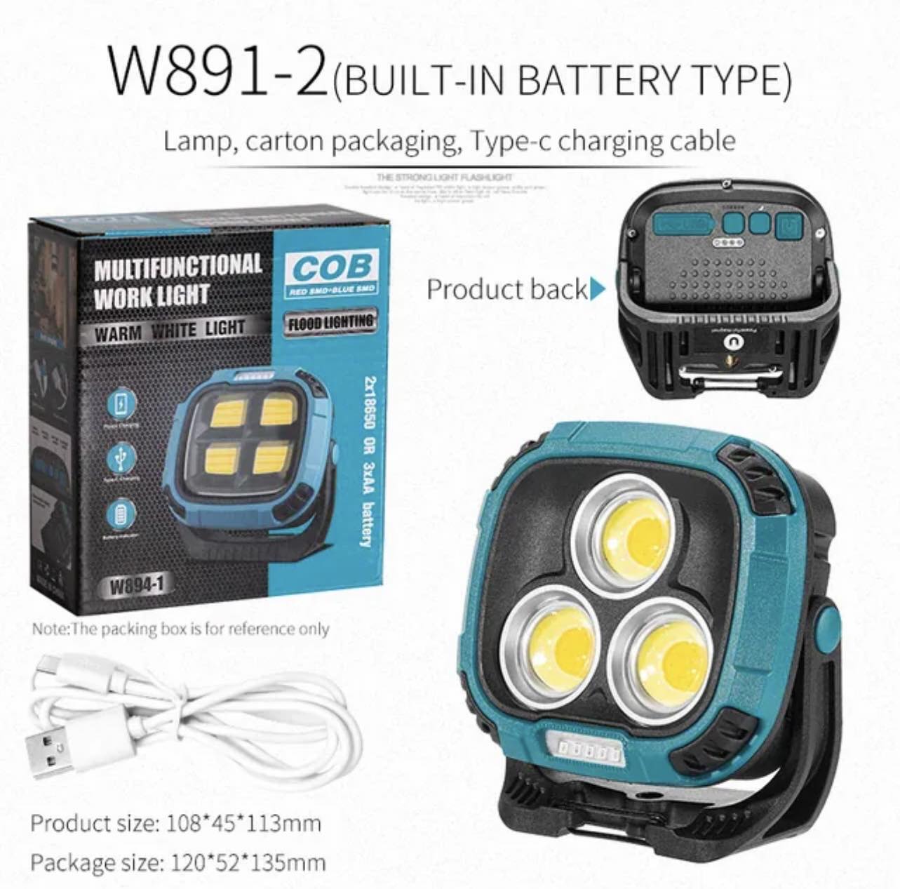 Portable LED Multifunctional Rechargeable Work Light Tricolor + Red W/Magnet