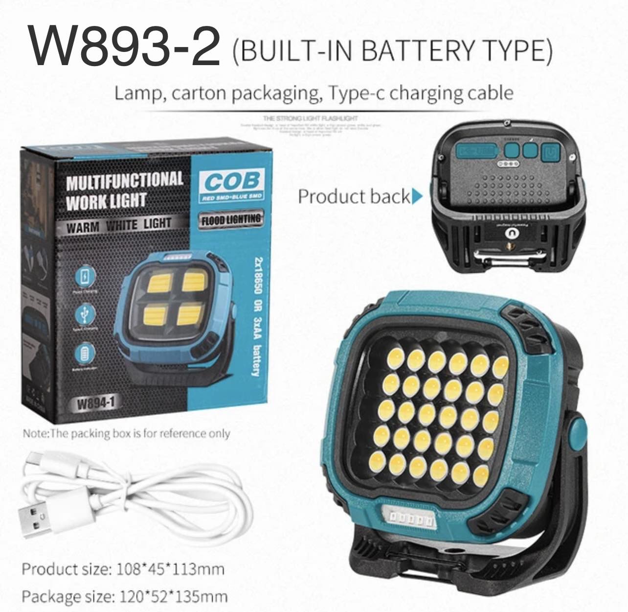 Portable LED Multifunctional Rechargeable Work Light Tricolor + Red W/Magnet