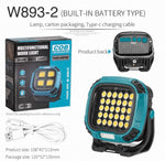 Portable LED Multifunctional Rechargeable Work Light Tricolor + Red W/Magnet