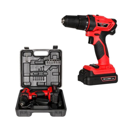 MAXXCAN 18V 2 Speed Cordless Drill Driver Kit W/Battery & Case | DPCD1871