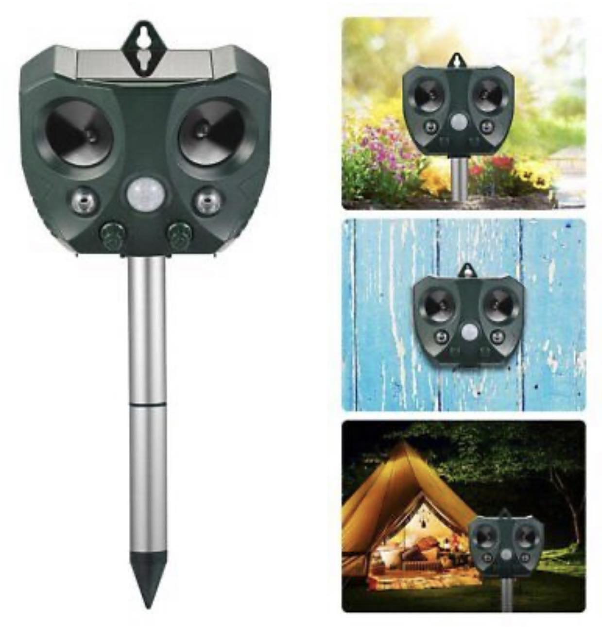 Solar Powered Ultrasonic Animal and Bird Repeller W/Flashing Light