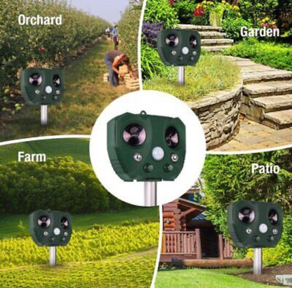 Solar Powered Ultrasonic Animal and Bird Repeller W/Flashing Light