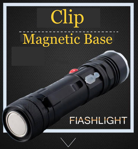 Super Bright LED Torch Flashlight Zoomable W/Clip & Magnet Bottom | T6-26
