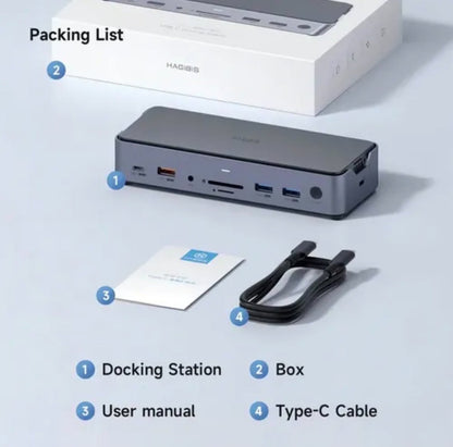 HAGiBiS 15-in-1 USB-C Triple Display M.2 SSD Docking Station 2.5G Ethernet
