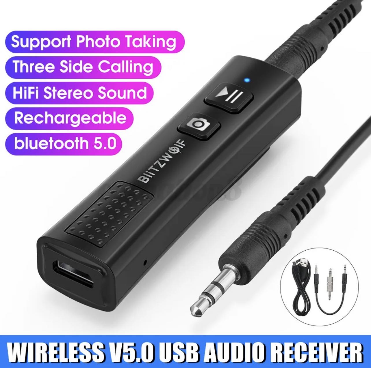 BlitzWolf 2 in 1 Mini Wireless USB BT AUX Music Audio Receiver | BW-BR0