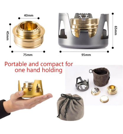 OVERMONT Mini Copper Spirit Cooker Camping Stove W/Stand
