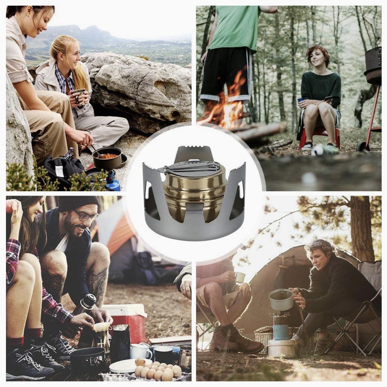 OVERMONT Mini Copper Spirit Cooker Camping Stove W/Stand