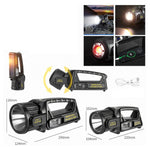 350° Rotating LED + Flood COB Flashlight W/USB + Solar Rechargeable | 2 Size