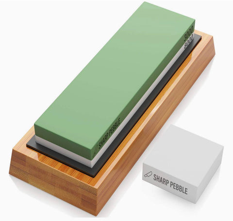 Sharp Pebble Premium Whetstone Kit Grit 3000/8000 W/Base & Flattening Stone