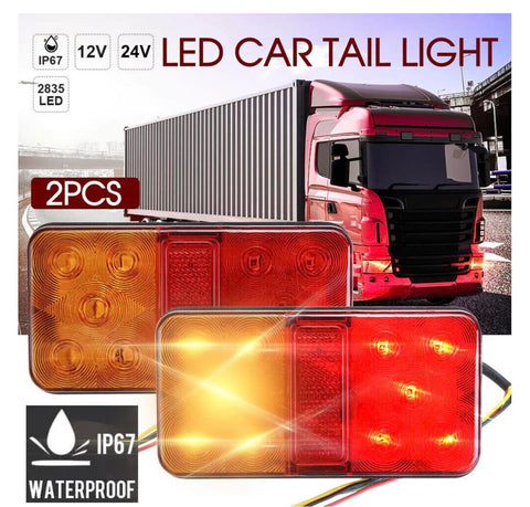 Pair 10LED Trailer Lights Tail Lamp Stop Indicator 12V&24V