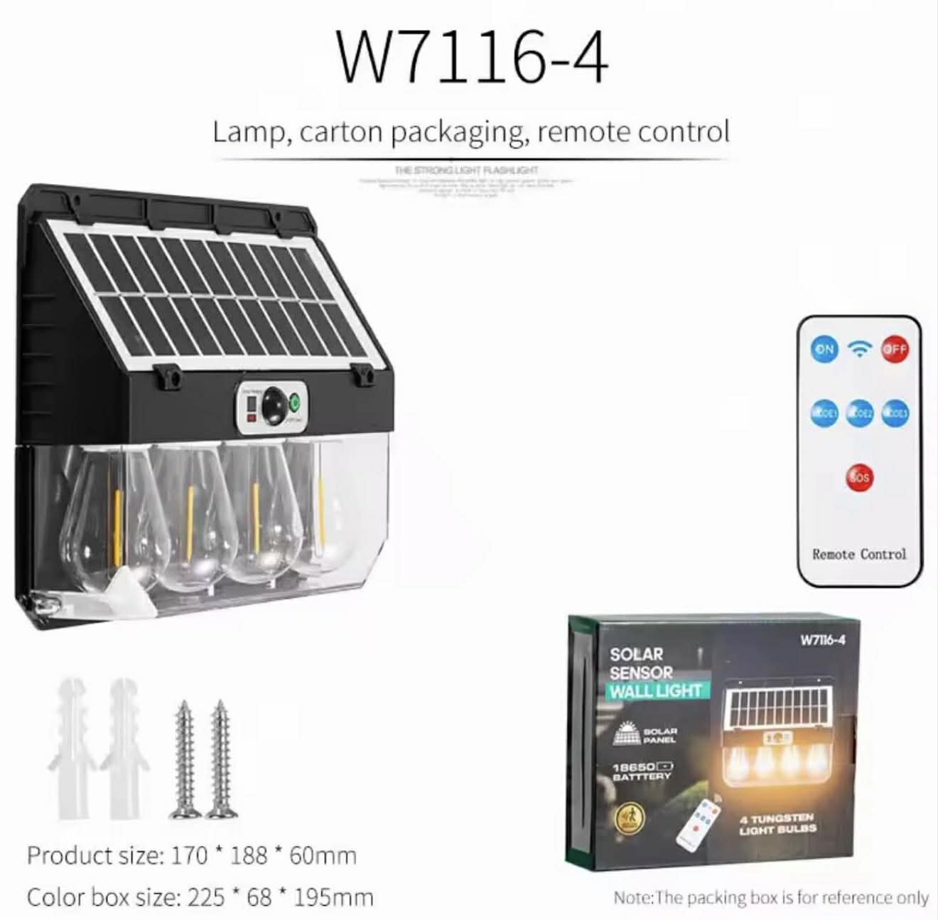 Tangsten Bulb Solar Wall Light W/Remote | 4 Bulb | W7116-4